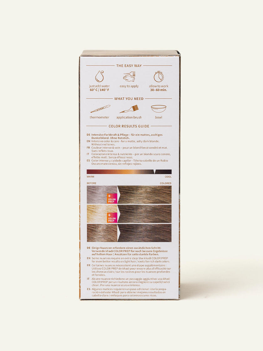 packaging of dark blonde hair color by khadi side view